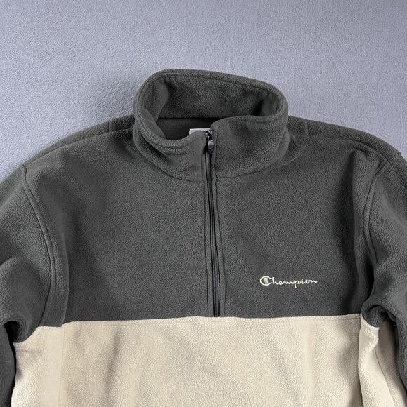 Champion Sweater Mens Medium Beige 1/4 Zip Fleece Athletic Casual Outdoor - Picture 2 of 8